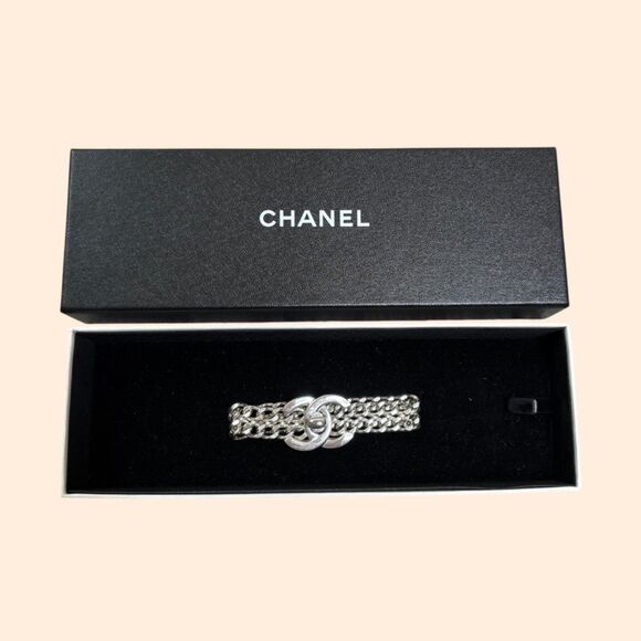 Chanel Silver Double Chain Turnlock Bracelet - Picture 1 of 6